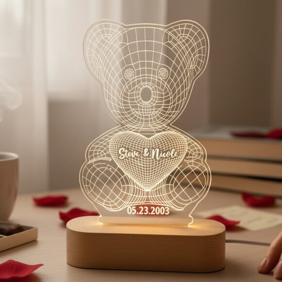 Custom 3D LED Name Light • Personalized Bear Valentine’s Gift for Her - Picture 8 of 8